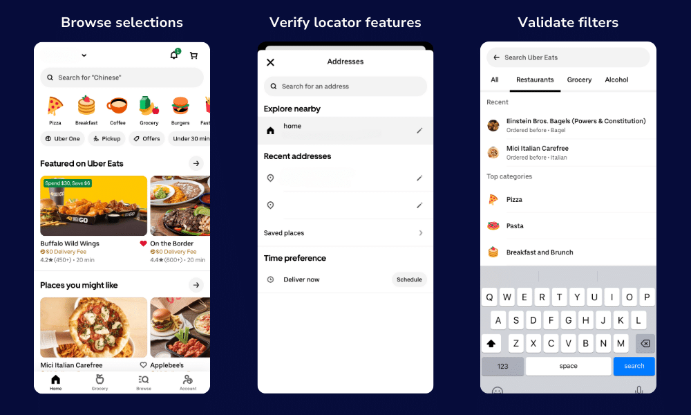 Screenshots showing different ways to verify restaurant selection.